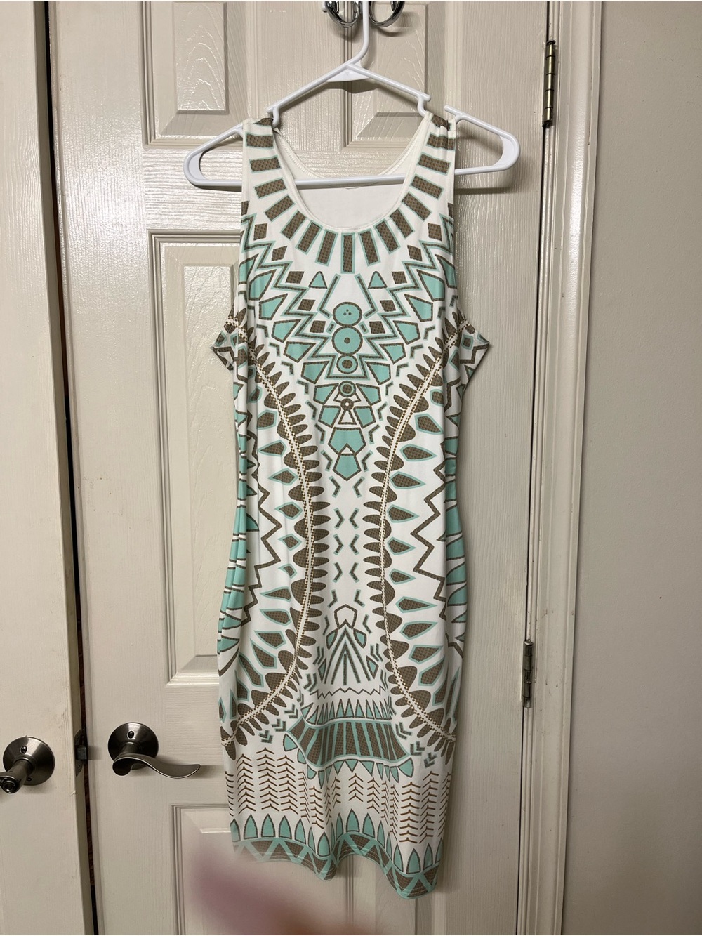 Sleeveless White & Mint Geometric Print Dress - Please read
